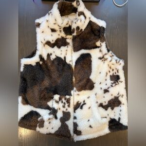 Cow Print Faux Fur Vest